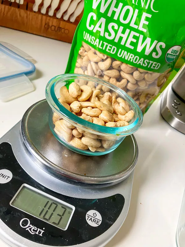 raw cashews being prepped for "milk"