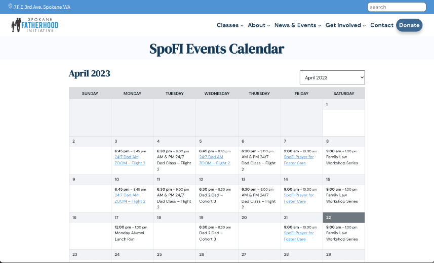 SpoFI Events Calendar
