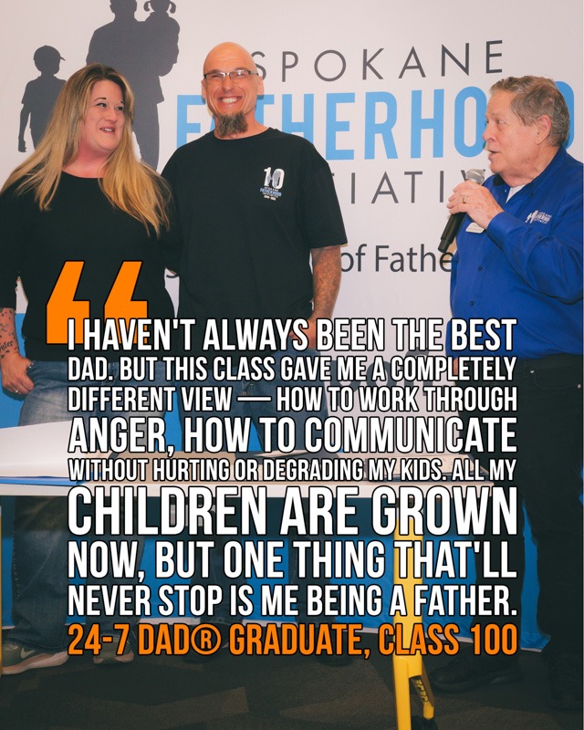 SpoFI's 100th 24-7 Dad class graduation recap: a night eight years in the making 23 Matt White, SpoFI Class 1 graduate, and his wife Brandi White receive recognition at the 100th 24-7 Dad graduation, April 10, 2026