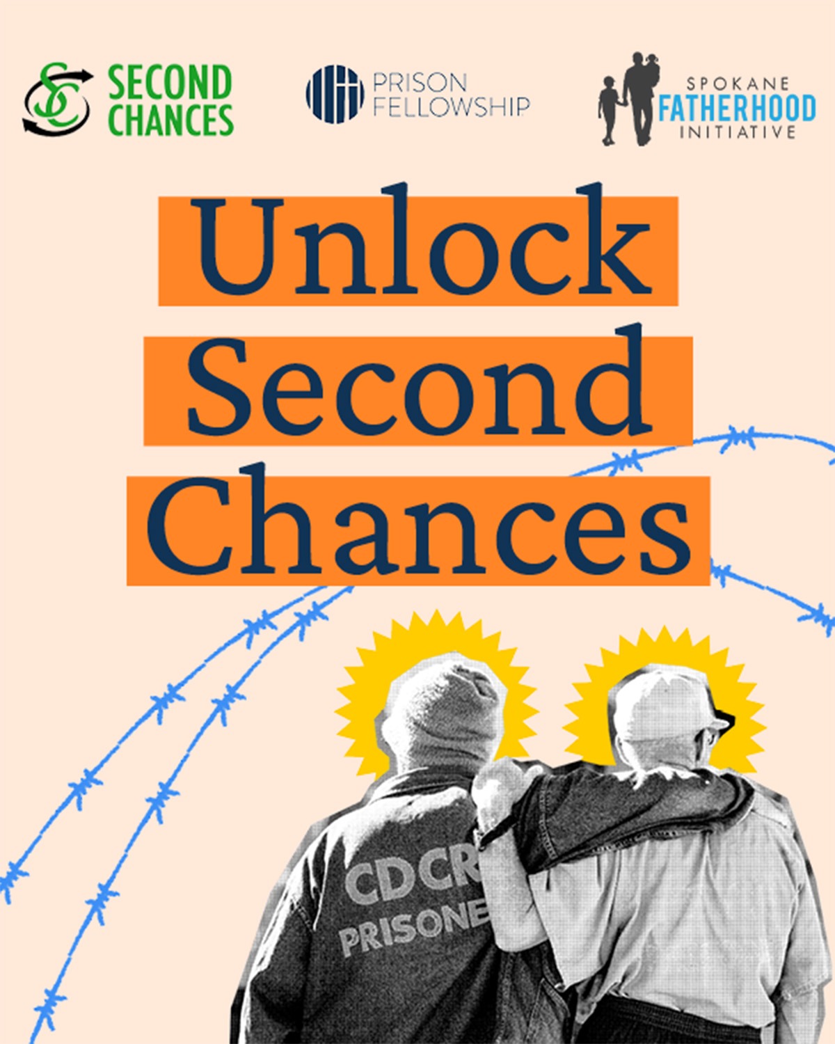 Two men standing together in support during Second Chance Month, partnered with Second Chances, Prison Fellowship, and Spokane Fatherhood Initiative to unlock reentry opportunities for returning citizens in Spokane, WA