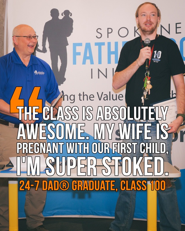 SpoFI's 100th 24-7 Dad class graduation recap: a night eight years in the making 18 Anonymous graduate receives a certificate at SpoFI's 100th 24-7 Dad graduation — quote: My wife is pregnant with our first child, I'm super stoked